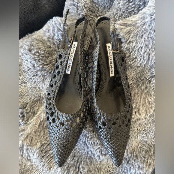 Manolo Blahnik Black leather Basket Weave Slingblack heels 36.5 6.5 NWT sold out - Picture 2 of 7